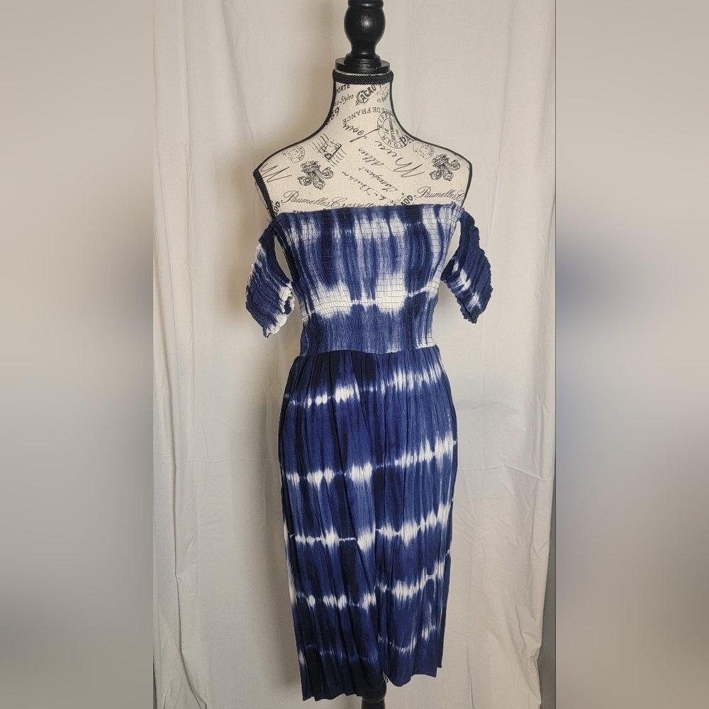 L.V.N Blue and White Tie Dyed Dress, Size Med
